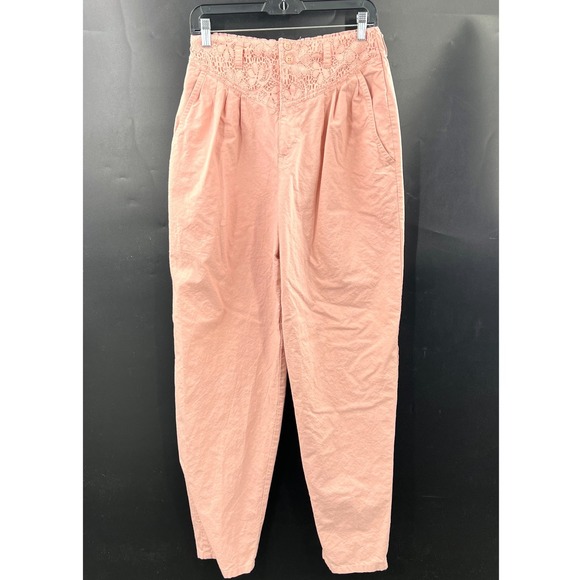 Cherokee Pants - Vintage 80s high waist pleated lace cottagecore pale pink mom pants tapered 14